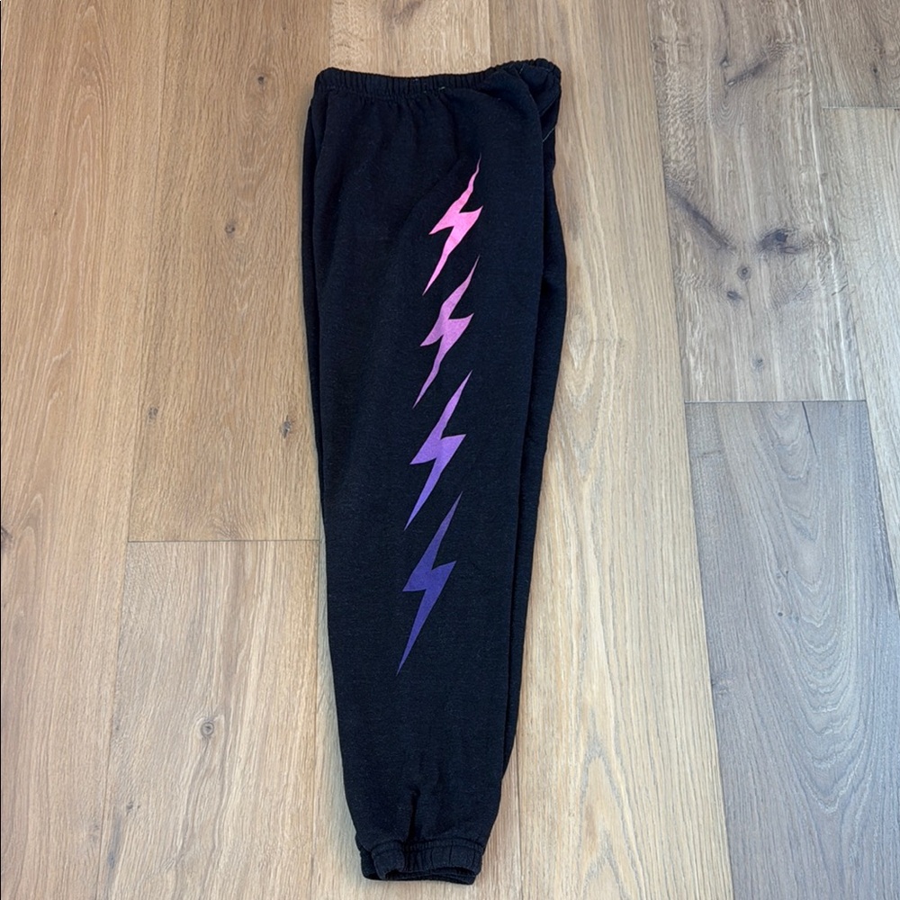 Aviator Nation Black and Pink Lightning Bolt Sweatpants